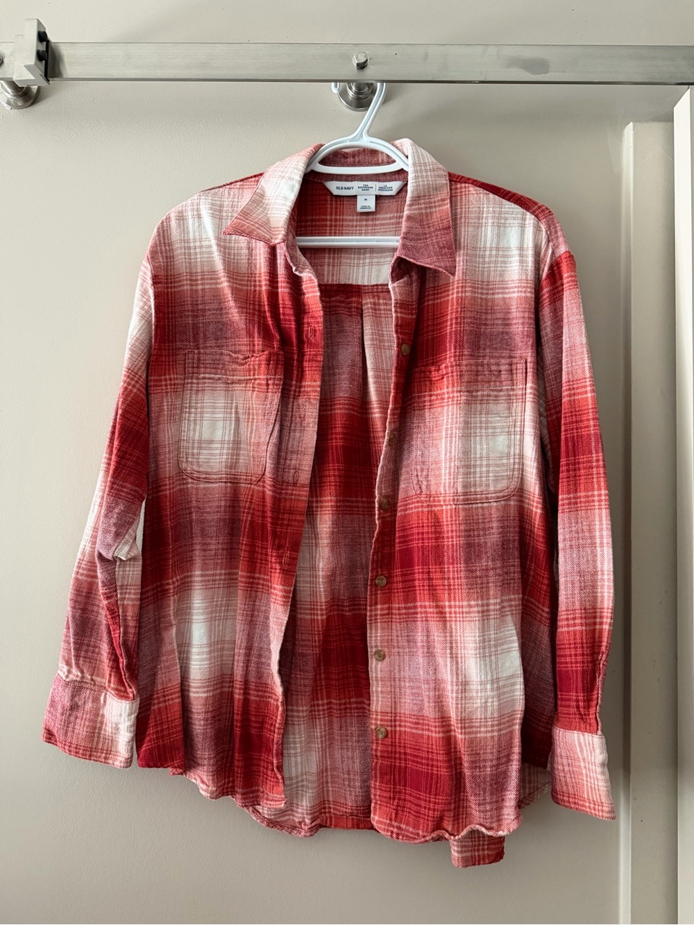 Red Flannel Button-Up Boyfriend Shirt